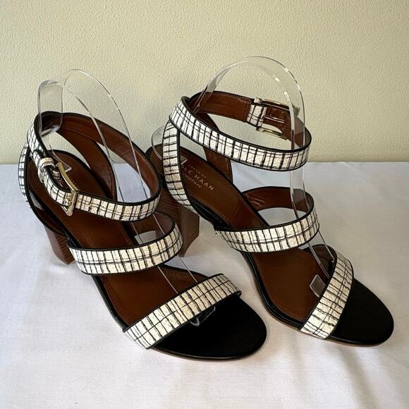 Cole Haan Signature Ankle Strap Block Heel Sandal Women's 10B | Black/White - Picture 5 of 11